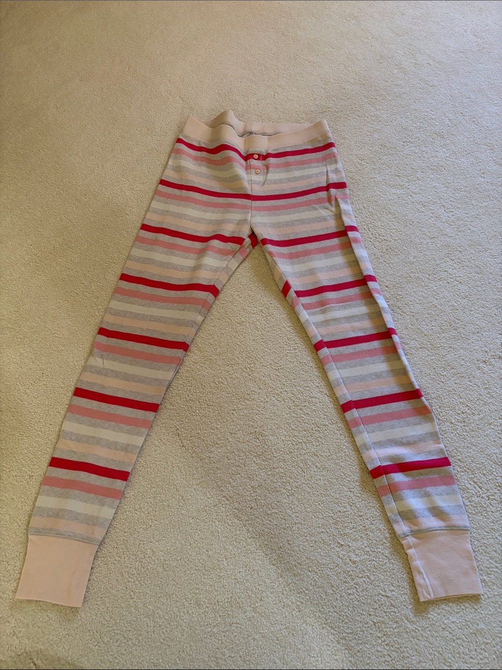 Women’s Striped Knit Thermal Bottoms - Pink & White and Gray